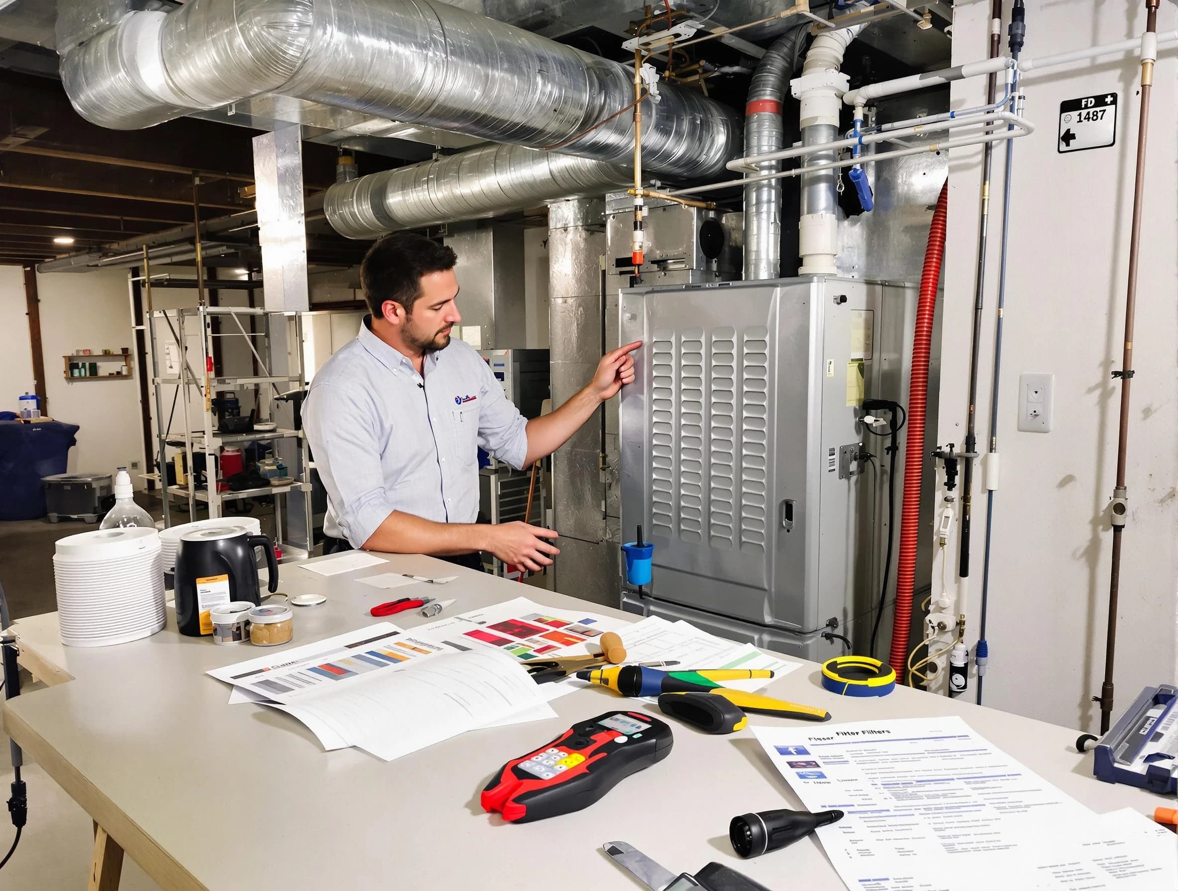 Sugar Hill Air Duct Cleaning inspector conducting detailed filter system evaluation using professional diagnostic tools in Sugar Hill