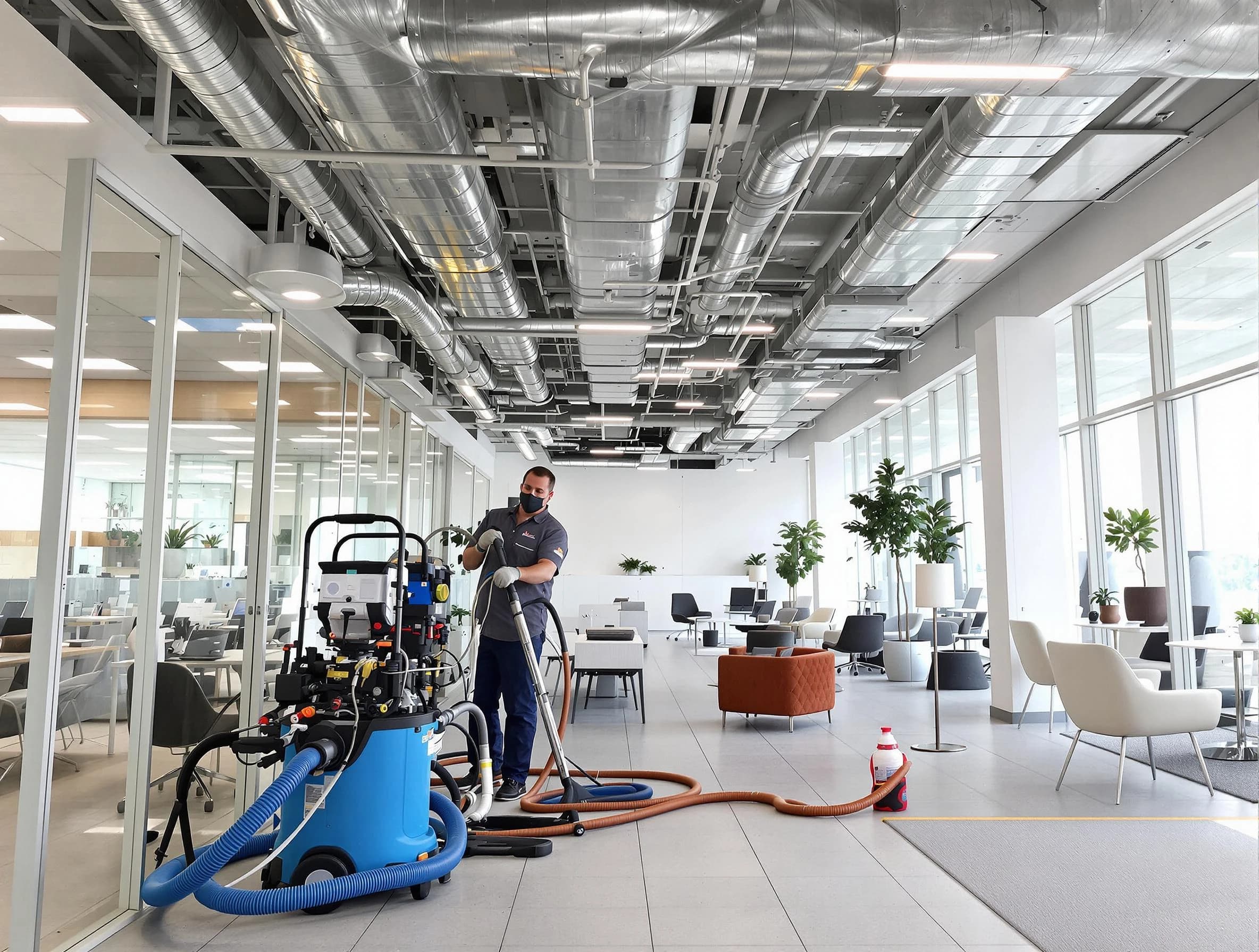 Sugar Hill Air Duct Cleaning team conducting comprehensive commercial duct cleaning at a business location in Sugar Hill