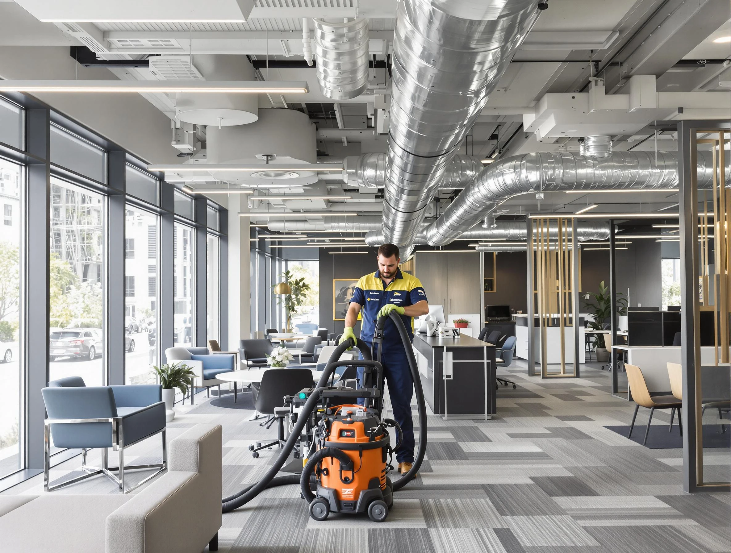 Sugar Hill Air Duct Cleaning team performing thorough commercial duct cleaning at a Sugar Hill business center